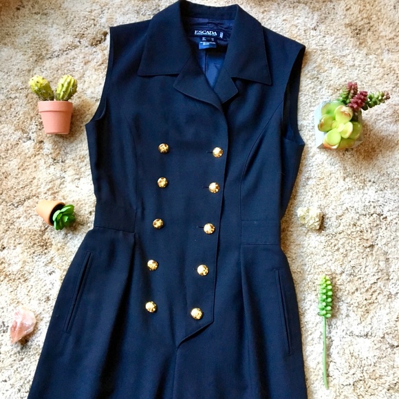 {Vintage Escada} Gold Button Dressy Black Jumpsuit - Picture 8 of 8
